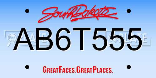 AB6T555 South Dakota License Plate
