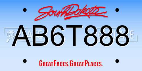AB6T888 South Dakota License Plate
