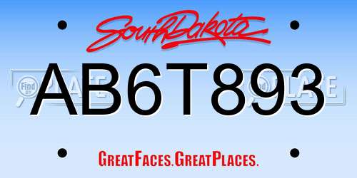AB6T893 South Dakota License Plate