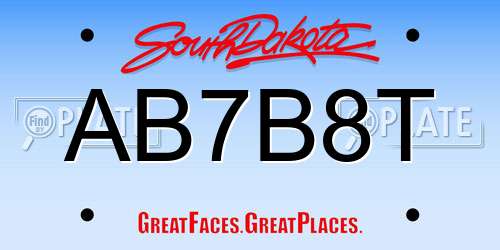 AB7B8T South Dakota License Plate