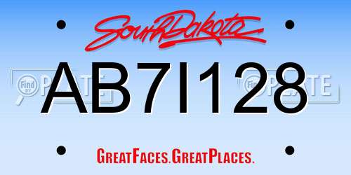 AB7I128 South Dakota License Plate