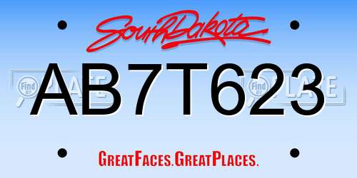 AB7T623 South Dakota License Plate