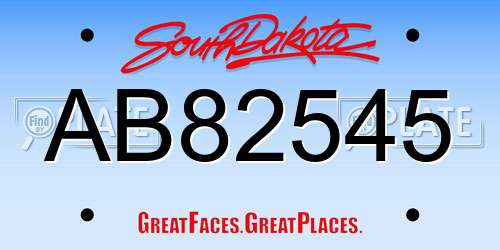 AB82545 South Dakota License Plate