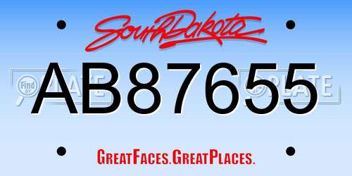 AB87655 South Dakota License Plate