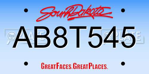 AB8T545 South Dakota License Plate