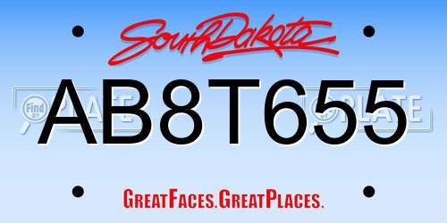 AB8T655 South Dakota License Plate