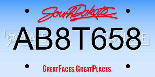 AB8T658 South Dakota License Plate