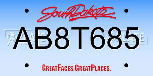 AB8T685 South Dakota License Plate