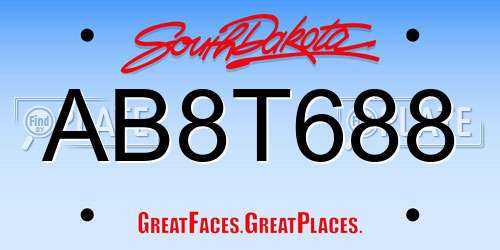 AB8T688 South Dakota License Plate