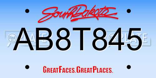 AB8T845 South Dakota License Plate