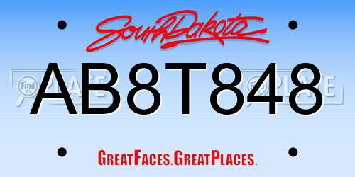 AB8T848 South Dakota License Plate