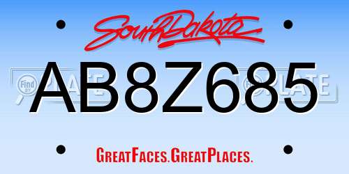 AB8Z685 South Dakota License Plate