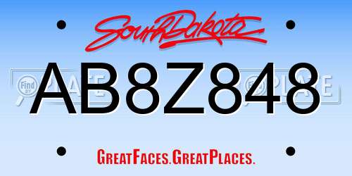 AB8Z848 South Dakota License Plate