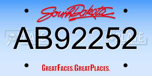 AB92252 South Dakota License Plate