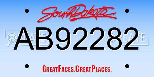 AB92282 South Dakota License Plate