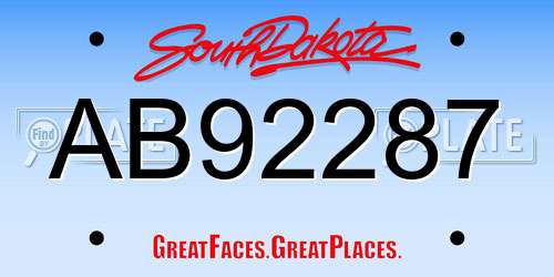 AB92287 South Dakota License Plate