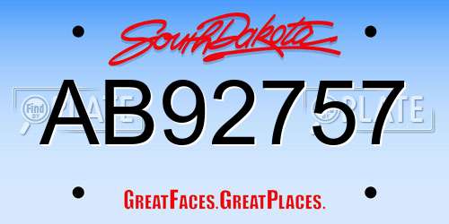AB92757 South Dakota License Plate