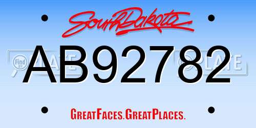 AB92782 South Dakota License Plate