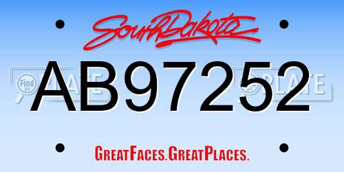 AB97252 South Dakota License Plate