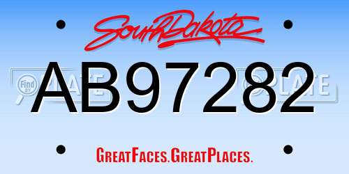 AB97282 South Dakota License Plate