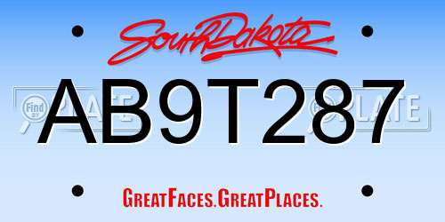 AB9T287 South Dakota License Plate