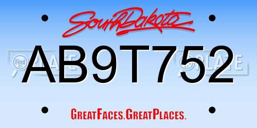 AB9T752 South Dakota License Plate