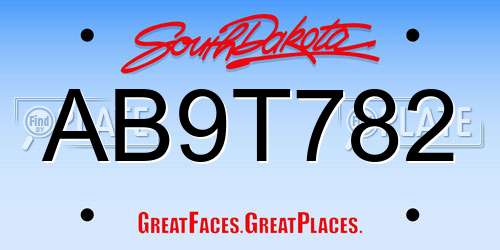 AB9T782 South Dakota License Plate
