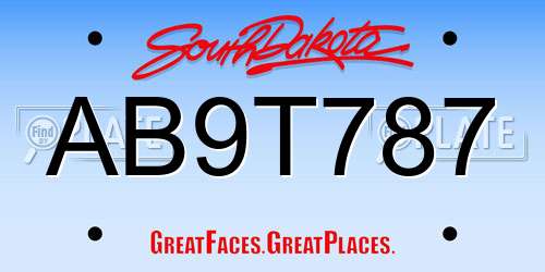 AB9T787 South Dakota License Plate