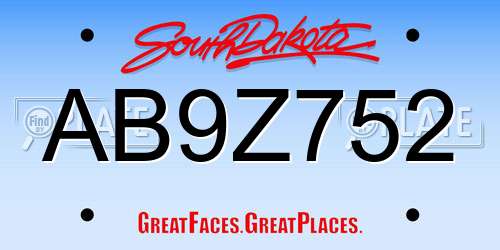 AB9Z752 South Dakota License Plate