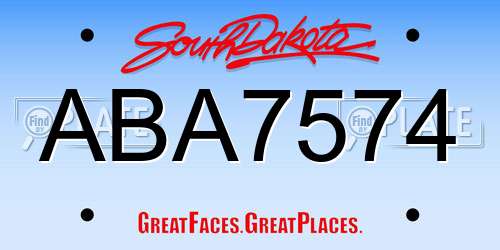 ABA7574 South Dakota License Plate