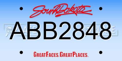 ABB2848 South Dakota License Plate