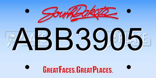 ABB3905 South Dakota License Plate