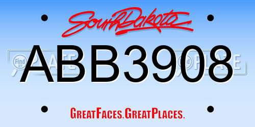 ABB3908 South Dakota License Plate