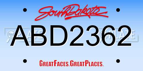 ABD2362 South Dakota License Plate