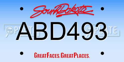 ABD493 South Dakota License Plate
