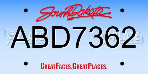 ABD7362 South Dakota License Plate