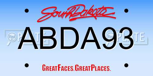 ABDA93 South Dakota License Plate