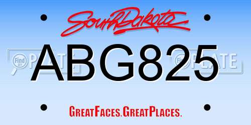 ABG825 South Dakota License Plate