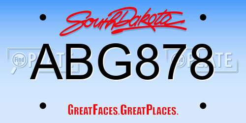 ABG878 South Dakota License Plate