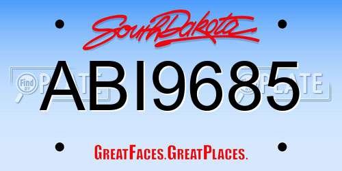 ABI9685 South Dakota License Plate