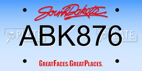 ABK876 South Dakota License Plate