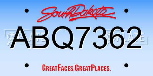 ABQ7362 South Dakota License Plate