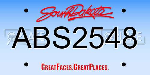 ABS2548 South Dakota License Plate