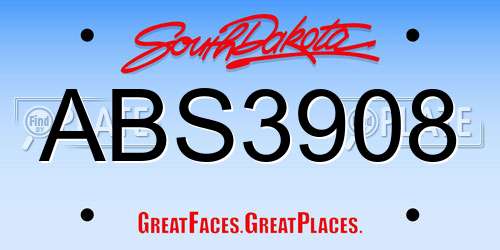 ABS3908 South Dakota License Plate