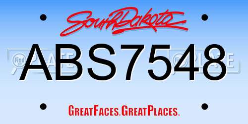 ABS7548 South Dakota License Plate