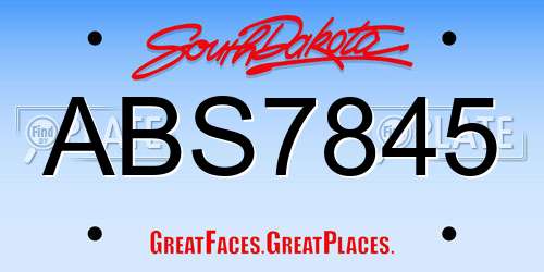 ABS7845 South Dakota License Plate