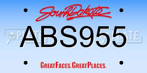 ABS955 South Dakota License Plate