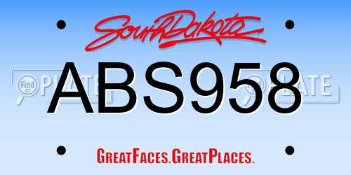 ABS958 South Dakota License Plate