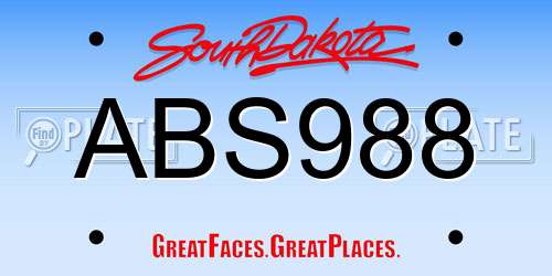 ABS988 South Dakota License Plate