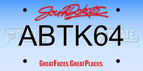 ABTK64 South Dakota License Plate